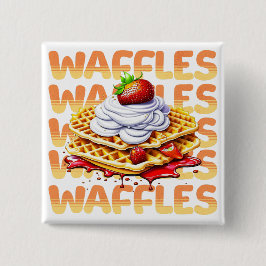 Bóton Quadrado 5.08cm Pilha de waffles cobertas em morangos