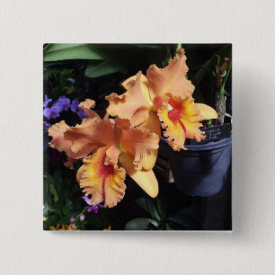 Bóton Quadrado 5.08cm Pin alaranjado do Corsage da orquídea