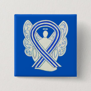 Bóton Quadrado 5.08cm Pin Anjo da Fita Azul e Branco