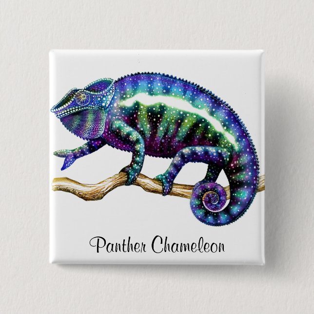 Bóton Quadrado 5.08cm Pin do camaleão da pantera (Frente)
