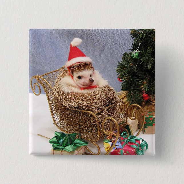 Bóton Quadrado 5.08cm Pin do ouriço do Natal (Frente)
