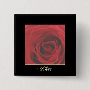 Bóton Quadrado 5.08cm Pin elegante de Usher da rosa vermelha do KRW