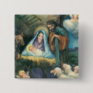 Bóton Quadrado 5.08cm Pin estável do Natal da cena do comedoiro do