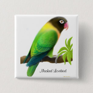 Bóton Quadrado 5.08cm Pin mascarado do verde do Lovebird