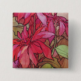 Bóton Quadrado 5.08cm Pin Mucha do botão do Natal da poinsétia de