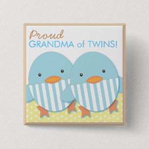 Bóton Quadrado 5.08cm Pin orgulhoso da avó dos meninos gêmeos Ducky