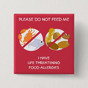 Bóton Quadrado 5.08cm Pin risco de vida da alergia dos peixes e dos