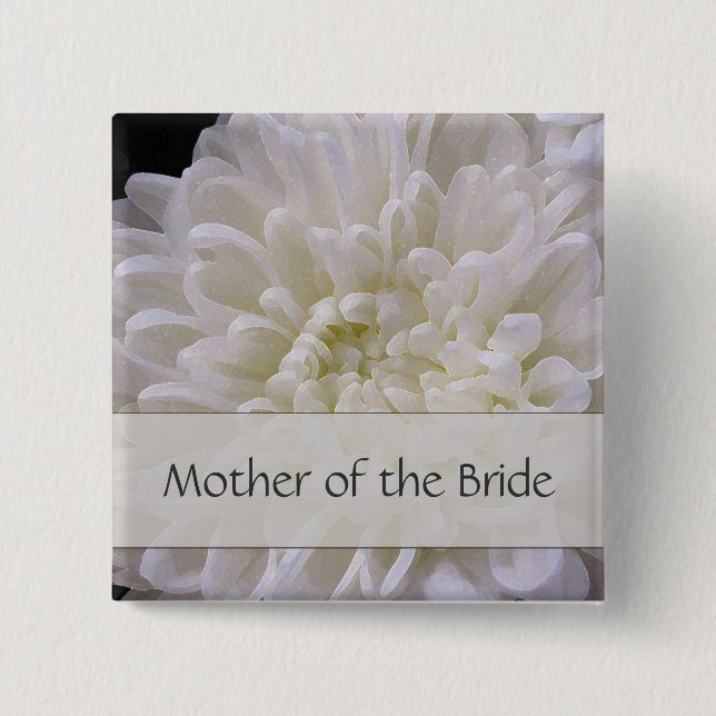 Bóton Quadrado 5.08cm Pin Wedding branco para a mãe da noiva (Frente)