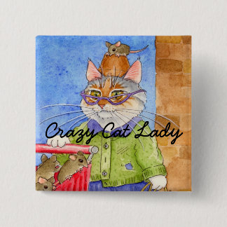 Bóton Quadrado 5.08cm Pinback quadrado da senhora louca do gato