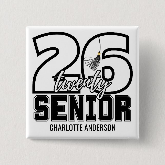 Bóton Quadrado 5.08cm Pingente de Formatura da Turma de 2026 (Frente)