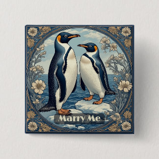 Bóton Quadrado 5.08cm Pinguim Casa No Lago De Inverno Neve Geleira