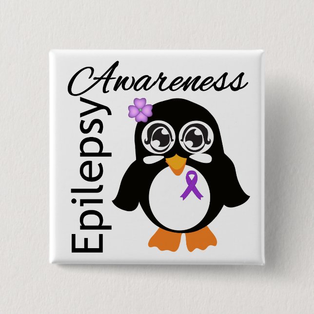Bóton Quadrado 5.08cm Pinguim da consciência da epilepsia (Frente)