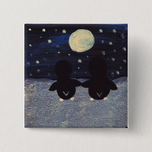 Bóton Quadrado 5.08cm Pinguim por botão de luz lua