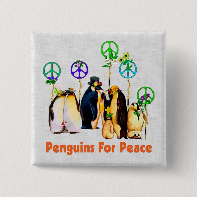 Bóton Quadrado 5.08cm Pinguins da paz (Frente)