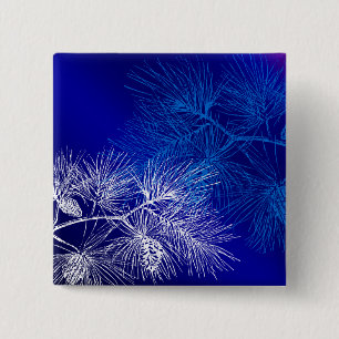 Bóton Quadrado 5.08cm Pinheiro de inverno azul e branco