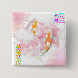 Bóton Quadrado 5.08cm Pink Koi Climbing the Waterfall – Minimalist JP