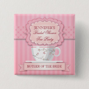 Bóton Quadrado 5.08cm Pink Tea Party Bridal Shower Button