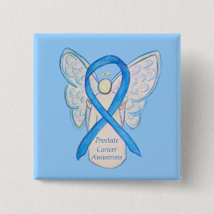 Bóton Quadrado 5.08cm Pino anjo da fita de reconhecimento azul do Cancer