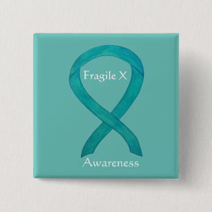 Bóton Quadrado 5.08cm Pino de Fita Personalizado de Consciência Teal X