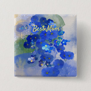 Bóton Quadrado 5.08cm Pino de flor azul
