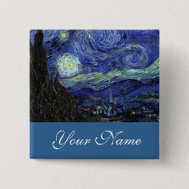 Bóton Quadrado 5.08cm Pino de nome, Vincent van Gogh, Noite Estrelada