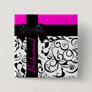 Bóton Quadrado 5.08cm Pino personalizável de damasmaid preto-e-branco