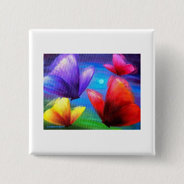 Bóton Quadrado 5.08cm Pintura da arte da borboleta - multi (Frente)