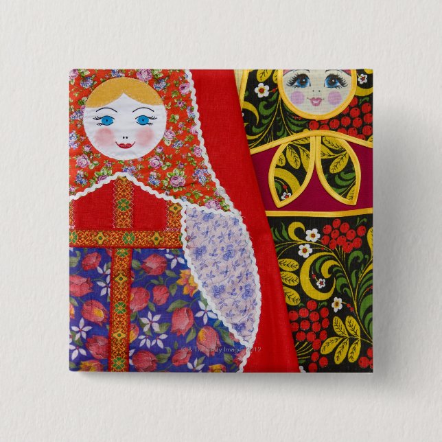 Bóton Quadrado 5.08cm Pintura da boneca russa Matryoshka (Frente)