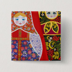 Bóton Quadrado 5.08cm Pintura da boneca russa Matryoshka