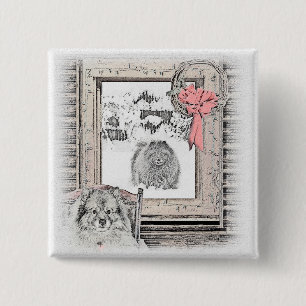 Bóton Quadrado 5.08cm Pintura de Cachorro na Janela de Inverno de Kehond