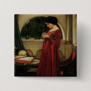 Bóton Quadrado 5.08cm Pintura de Waterhouse da Mulher Cristal Ball