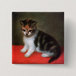 Bóton Quadrado 5.08cm Pintura do gatinho por George Stubbs