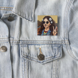 Bóton Quadrado 5.08cm Pintura Moderna da Mona Lisa - Arte Inspirada em d