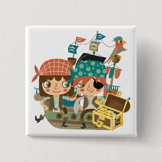 Bóton Quadrado 5.08cm Piratas com tesouro
