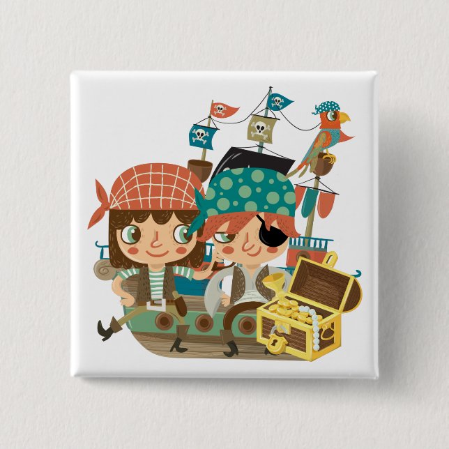 Bóton Quadrado 5.08cm Piratas com tesouro (Frente)
