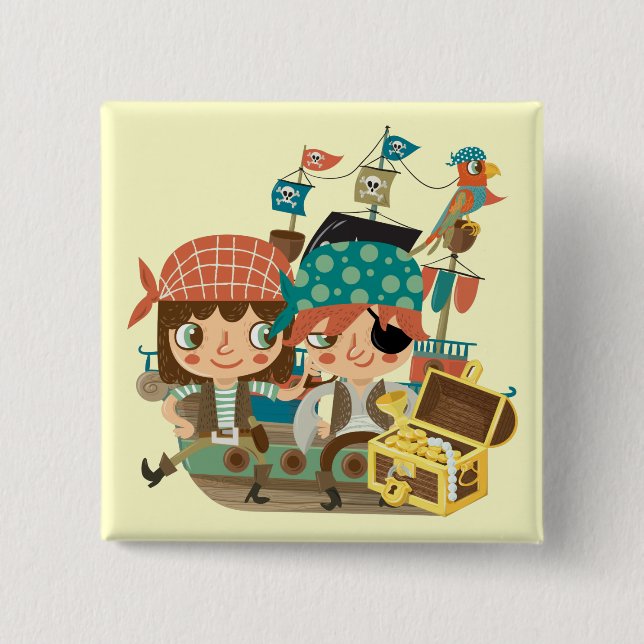 Bóton Quadrado 5.08cm Piratas com tesouro (Frente)