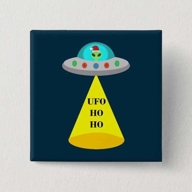 Bóton Quadrado 5.08cm Pires voadoras de Alienígena de Ho Ho de Natal (Frente)