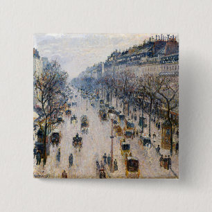 Bóton Quadrado 5.08cm Pissarro - Boulevard Montmartre, Winter Morning