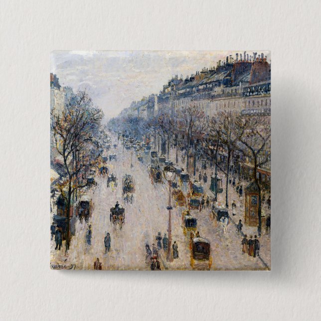Bóton Quadrado 5.08cm Pissarro - Boulevard Montmartre, Winter Morning (Frente)
