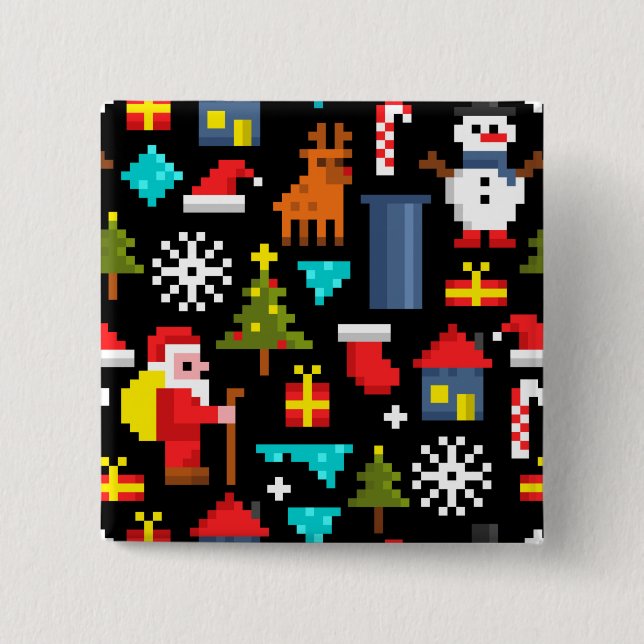 Bóton Quadrado 5.08cm Pixel Natal (Frente)