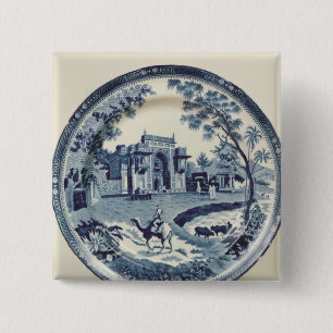Bóton Quadrado 5.08cm Placa azul e branca de Spode, c.1815