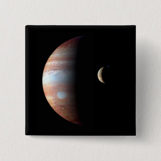 Bóton Quadrado 5.08cm Planeta Gás Júpiter e Lua Galileu (Frente)