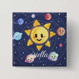 Bóton Quadrado 5.08cm Planetas da Galáxia Espacial