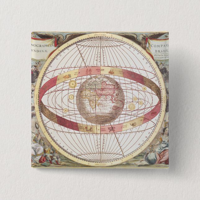 Bóton Quadrado 5.08cm Planisphere, 'do atlas Coelestis (Frente)