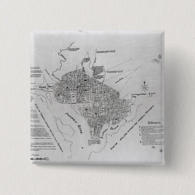 Bóton Quadrado 5.08cm Plano da C.C. de Washington (Frente)