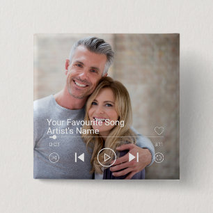Bóton Quadrado 5.08cm Playlist de Fotos e Música Personalizada