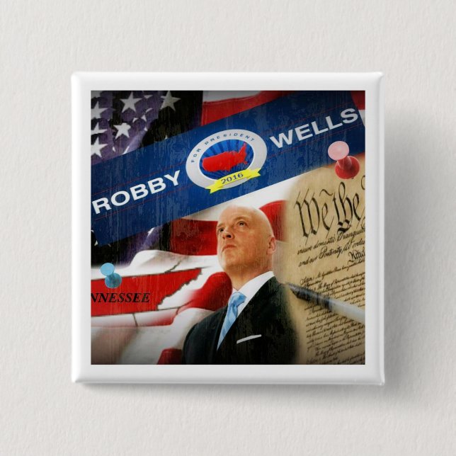 Bóton Quadrado 5.08cm Poços de Robby para o presidente 2016 (Frente)
