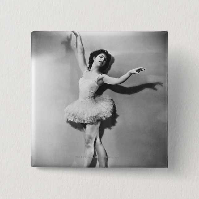 Bóton Quadrado 5.08cm Pointe B&W do en da bailarina (Frente)