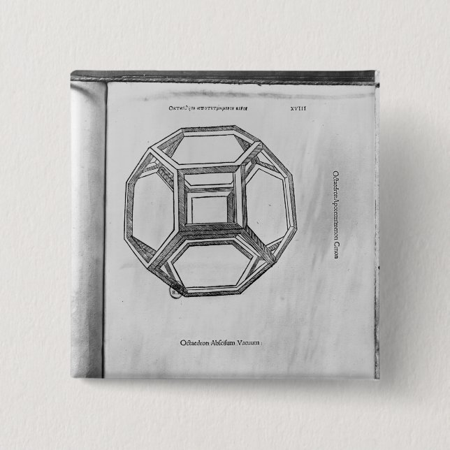Bóton Quadrado 5.08cm Poliedro, 'de De Divina Proportione' (Frente)