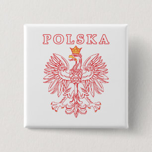 Bóton Quadrado 5.08cm Polska Com Águia Polonesa Vermelha